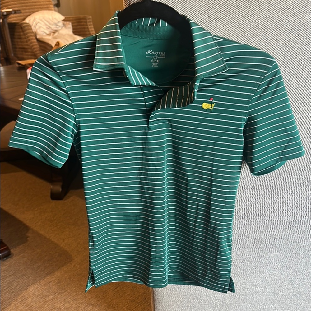 Masters Green and White Striped Polo Shirt